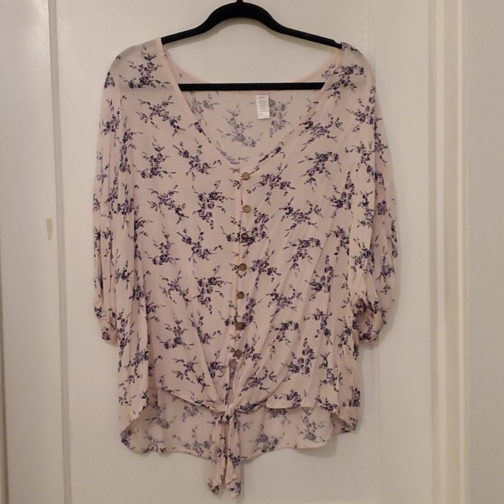 Loose floral boho shirt pink purple floral